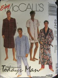 4947 MCCALLS MENS ROBE, TIE BELT, NIGHTSHIRT, PAJAMAS PATTERN SZ SMALL 34-36 UNCUT